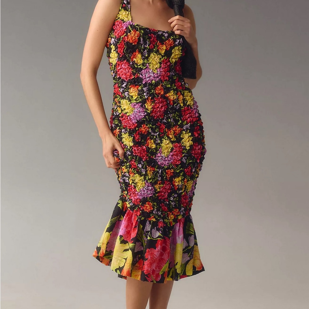 Anthropologie x Yukiko Noritake Square-Neck Pebble Smocked Floral Dress - Small